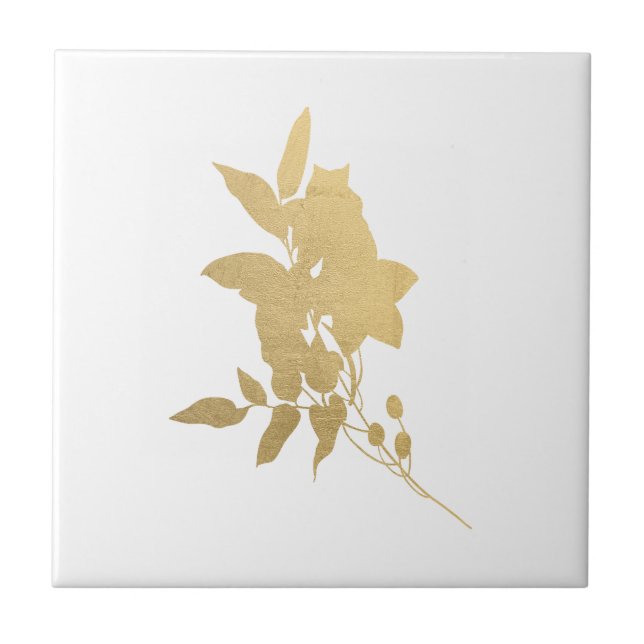 Minimal Gold Flower Bouquet Silhouette Ceramic Tile (Front)