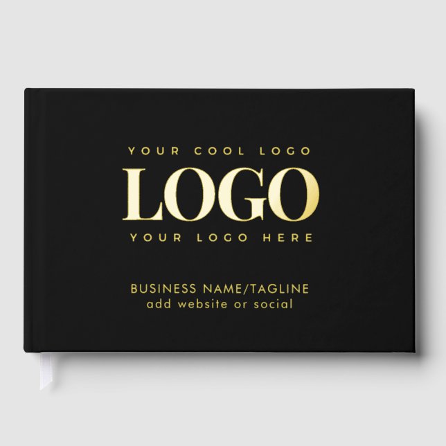 Minimal Gold Foil Business Company Custom Logo Guest Book (Front)
