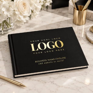 Minimal Gold Foil Business Company Custom Logo Guest Book