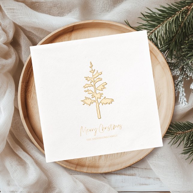 Minimal Gold Foil Christmas Tree Personalized Foil Napkins (Creator Uploaded)
