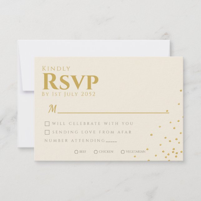 Minimal Gold Foil Dot Wedding RSVP Card (Front)