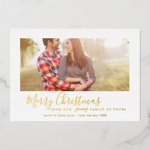 Minimal Gold Foil Merry Christmas Growing Family Foil Holiday Card