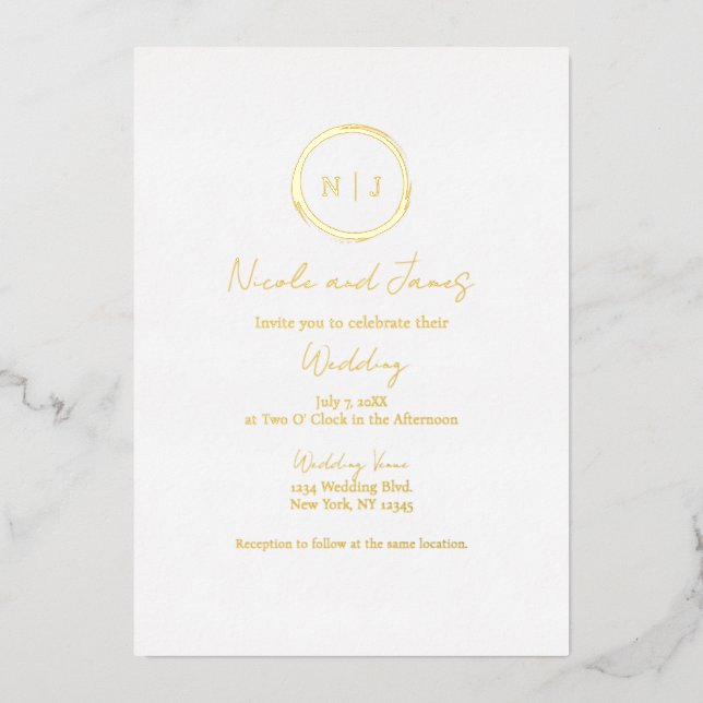 Minimal Gold Foil White Modern Glam Wedding  (Front)