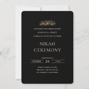 Minimal Gold Formal Script Black Nikah Ceremony Invitation