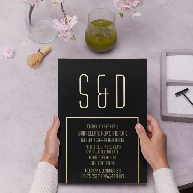 Minimal Gold Frame Elegant Black Wedding  (Creator Uploaded)