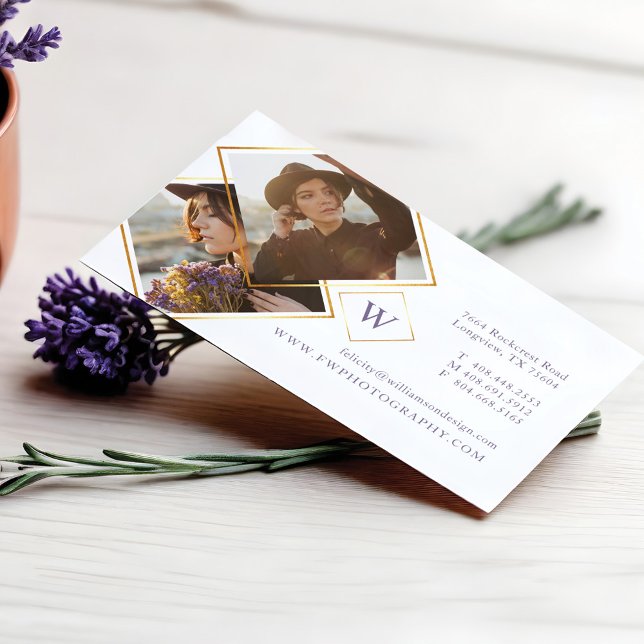 Minimal Gold Geometric Photo Frame & Monogram Business Card (Minimal Gold Geometric Photo Frame & Monogram Business Card)