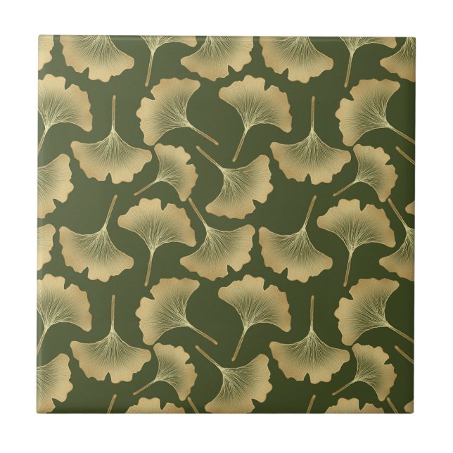 Minimal Gold Ginkgo Pattern Ceramic Tile (Front)