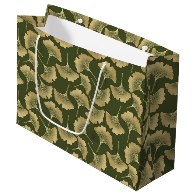 Minimal Gold Ginkgo Pattern Large Gift Bag (Front Angled)