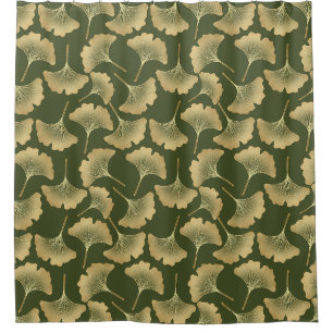 Minimal Gold Ginkgo Pattern Shower Curtain