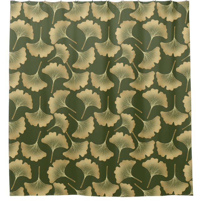 Minimal Gold Ginkgo Pattern Shower Curtain (Front)