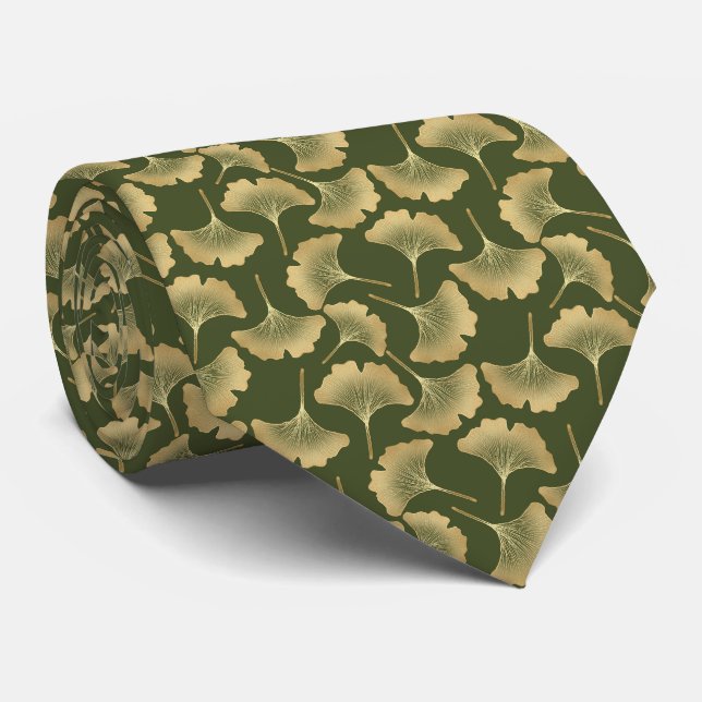 Minimal Gold Ginkgo Pattern Tie (Rolled)
