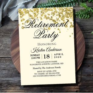 Minimal Gold Glitter Retirement Party  Invitation