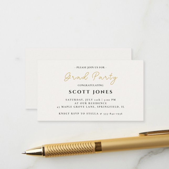 Minimal Gold Grad Party Enclosure Card (Front/Back In Situ)
