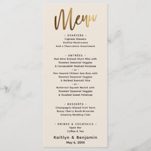 Minimal Gold Handwriting Simple Type Cream Menu