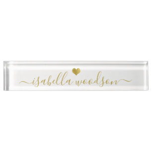 Minimal Gold Heart Script Signature Name  Nameplate