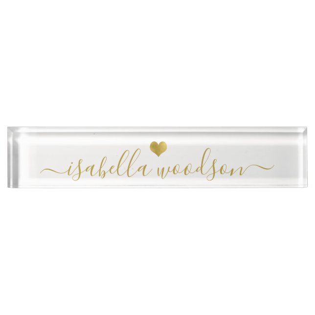 Minimal Gold Heart Script Signature Name  Nameplate (Front)