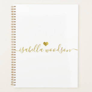 Minimal Gold Heart Script Signature Name  Planner