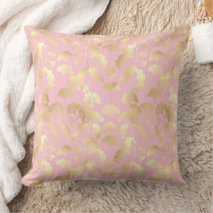Minimal Gold Leaf Pattern on Soft Pink Background Cushion