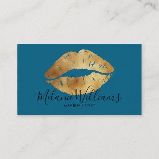 Minimal Gold Lips Business Card for Makeup Artists