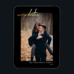 Minimal Gold Merry Christmas Card Black Magnet<br><div class="desc">Wish your friends and family Merry Christmas this holiday season with this photo Christmas card.</div>