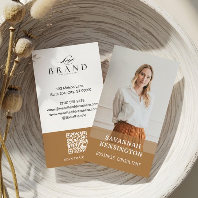 Minimal Gold Modern Professional Consultant Photo Business Card (Minimal Modern Professional Photo Company Logo QR Business Card)