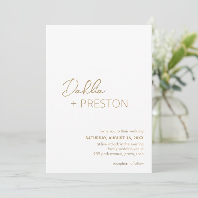 Minimal Gold Modern Wedding Invitation (Standing Front)