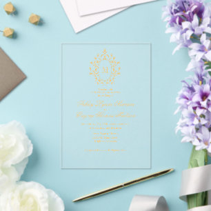 Minimal Gold Monogram Acrylic Wedding Invitation