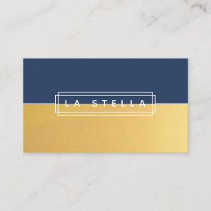 Minimal Gold & Navy Split   Geometric Line Frame Business Card