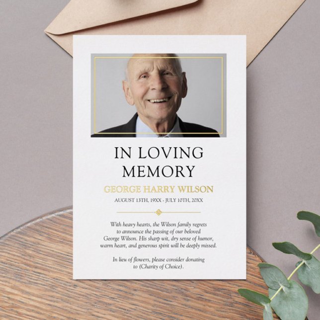 Minimal Gold Photo In Loving Memory Announcement (Creator Uploaded)