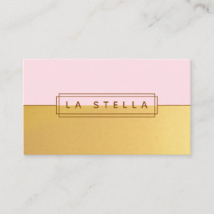 Minimal Gold & Pink Split Geometric Line Frame Business Card