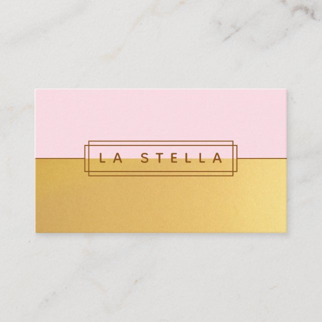 Minimal Gold & Pink Split | Geometric Line Frame Business Card (Front)
