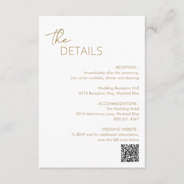 Minimal Gold QR Code Modern Wedding Enclosure Card (Front)