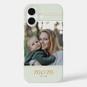 Minimal Gold & Sage Green Mum Established Photo iPhone 16 Case
