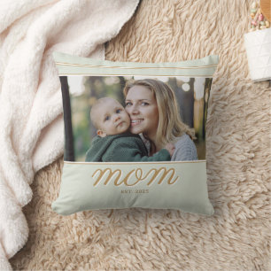 Minimal Gold & Sage Green Mum Established Photo Cushion