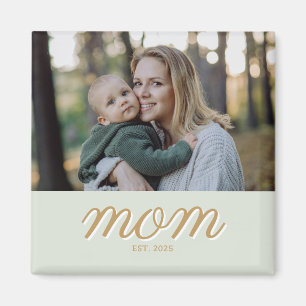 Minimal Gold & Sage Green Mum Established Photo Magnet