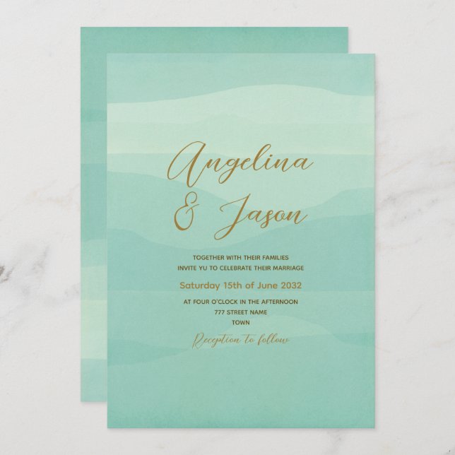 Minimal Gold Sage Green Wedding  Invitation (Front/Back)