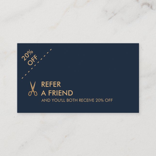 Minimal Gold Scissors Hair Stylist Referral Card (Front)