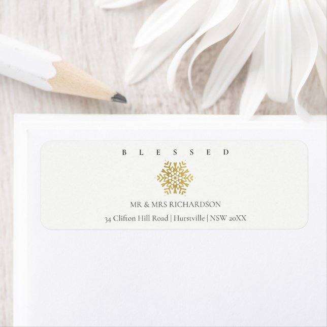 Minimal Gold Snowflake Blessed Christmas Address Return Address Label (Insitu)
