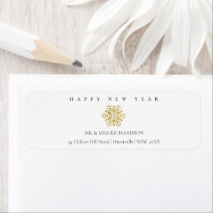 Minimal Gold Snowflake Happy New Year Address Return Address Label