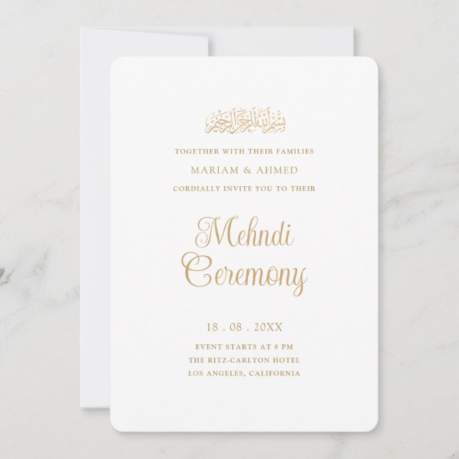 Minimal Gold Stylish Script Henna Mehndi Ceremony Invitation (Front)