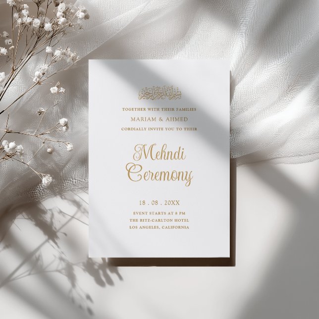 Minimal Gold Stylish Script Henna Mehndi Ceremony Invitation (Creator Uploaded)