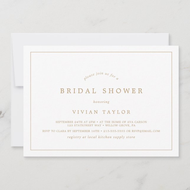 Minimal Gold Typography Horizontal Bridal Shower Invitation (Front)