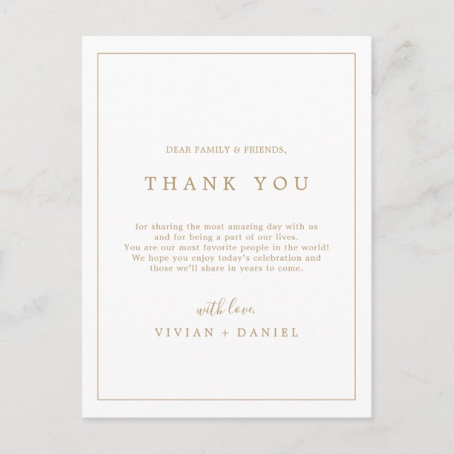 Minimal Gold Typography Thank You Reception Card (Front)