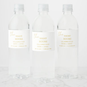 Minimal Gold White The Night Before Wedding Water Bottle Label