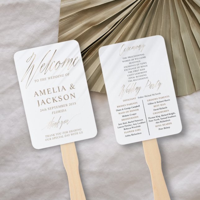 Minimal gold & White Wedding Ceremony Hand Fan (Creator Uploaded)