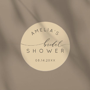 Minimal Golden Beige Bridal Shower Classic Round Sticker