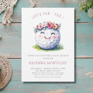 Minimal Golf Ball Floral Lets Par-Tee Baby Shower Invitation