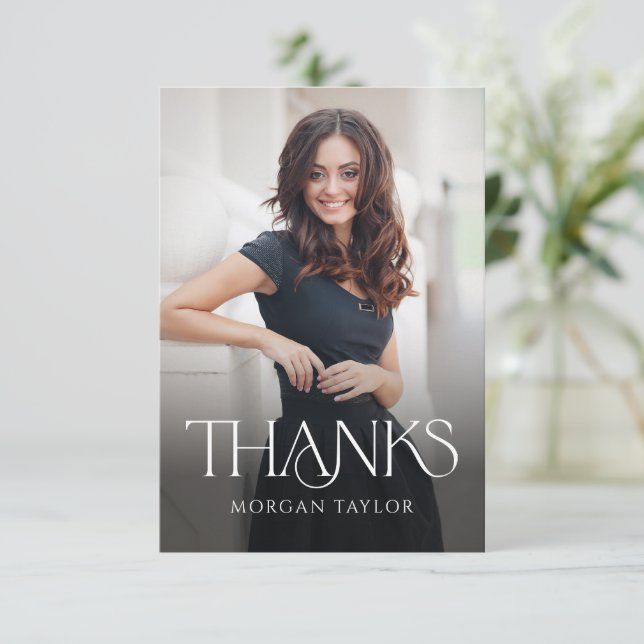 Minimal Graceful Elegance 2 Photo Graduation Thank You Card (Standing Front)