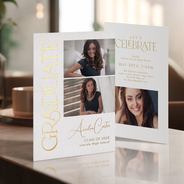 Minimal Graceful Elegance 3 Photo Graduation (Minimal Graceful Elegance 3 Photo Graduation Foil Invitation)