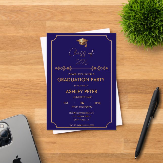 Minimal Grad Party Blue Acrylic Invitation (Insitu (Invitation Card))